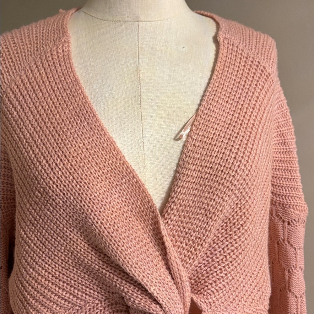 Fashion Nova YRIS Blush Twist Front crop knitted sweater XL V neck - Picture 6 of 13